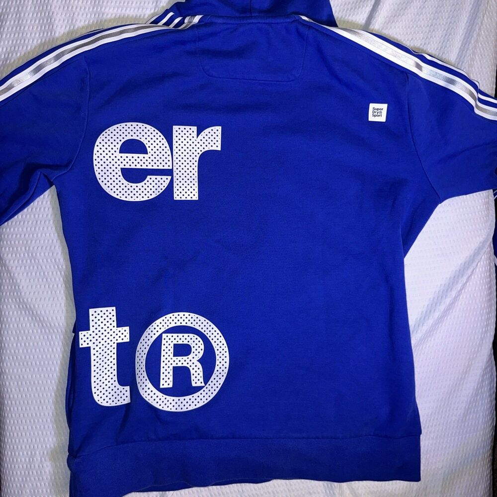 VINTAGE Y2K SUPERDRY JAPAN COMBAT Spell Out Blue HOODIE Sweatshirt XL - Picture 8 of 9